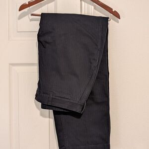 Black Cotton Herringbone Trousers with Button Fly -- 32W
